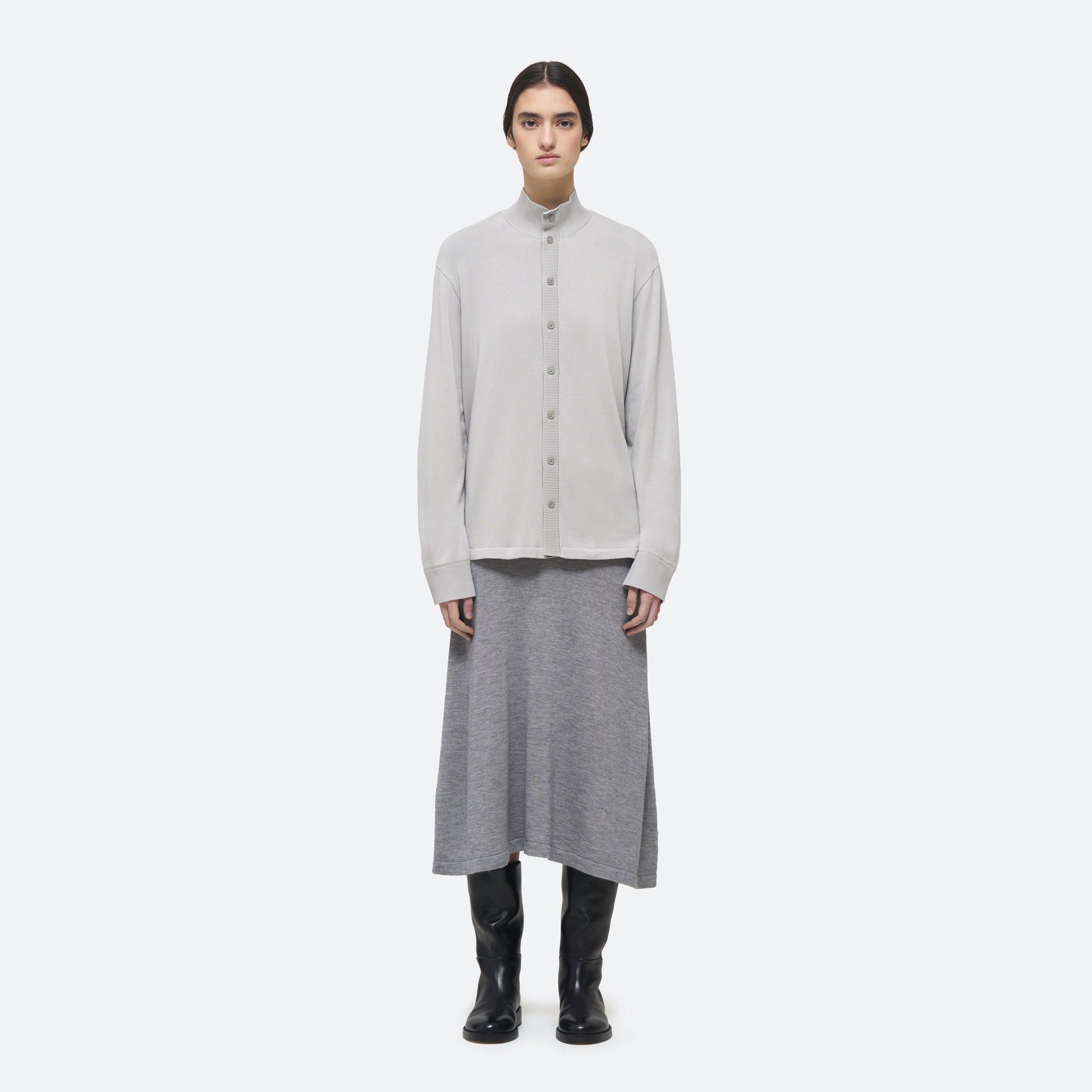 Cotton Knit Shirt in Dove on model