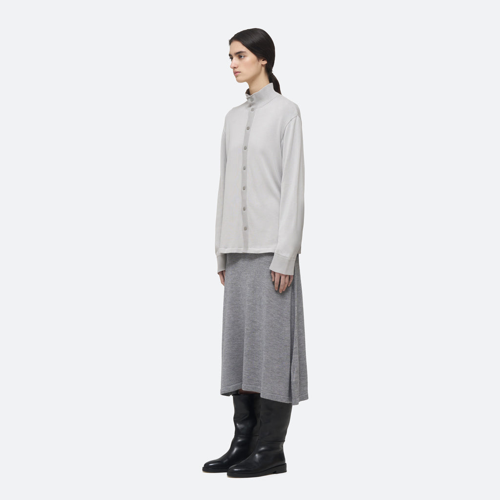 Cotton Knit Shirt in Dove on model