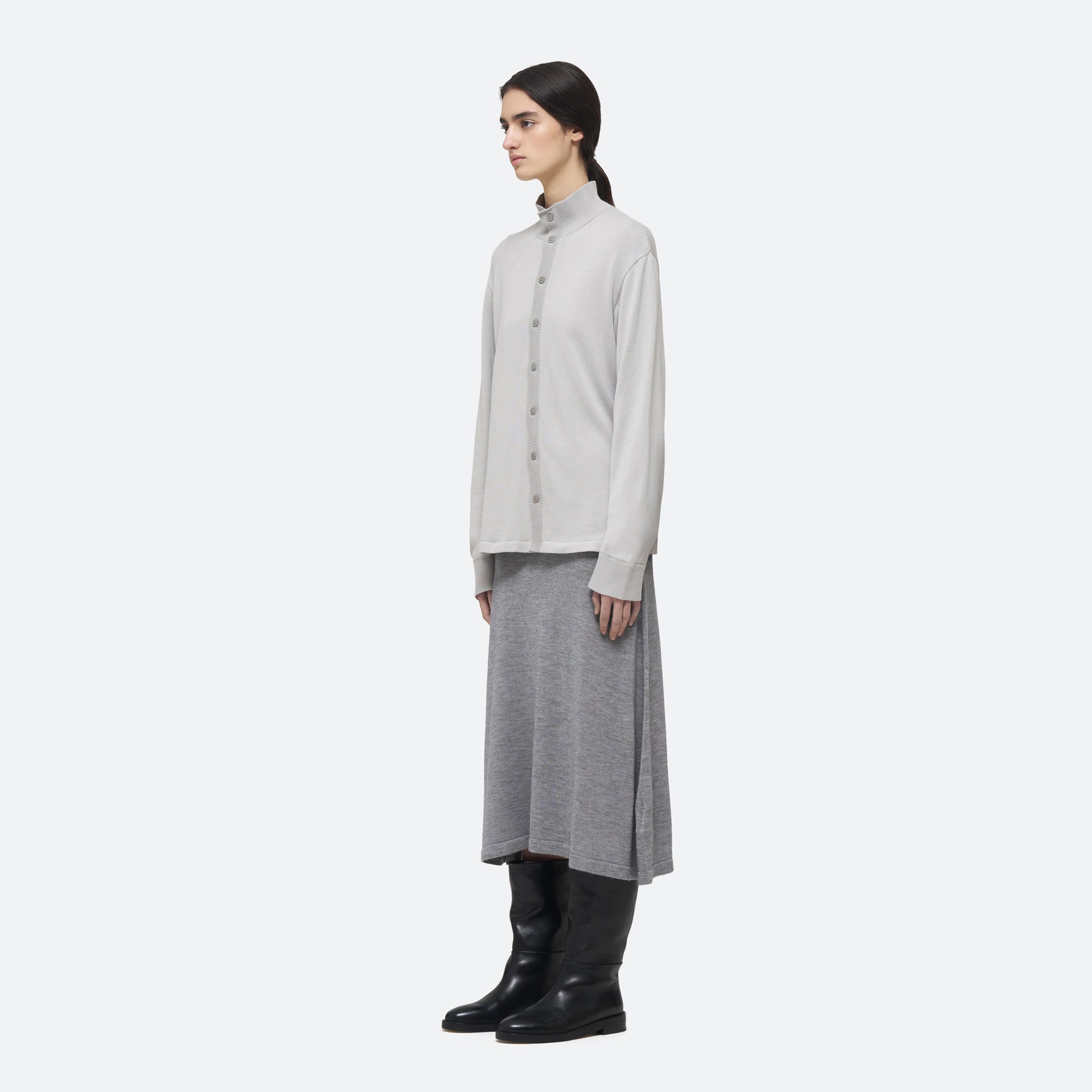 Cotton Knit Shirt in Dove on model
