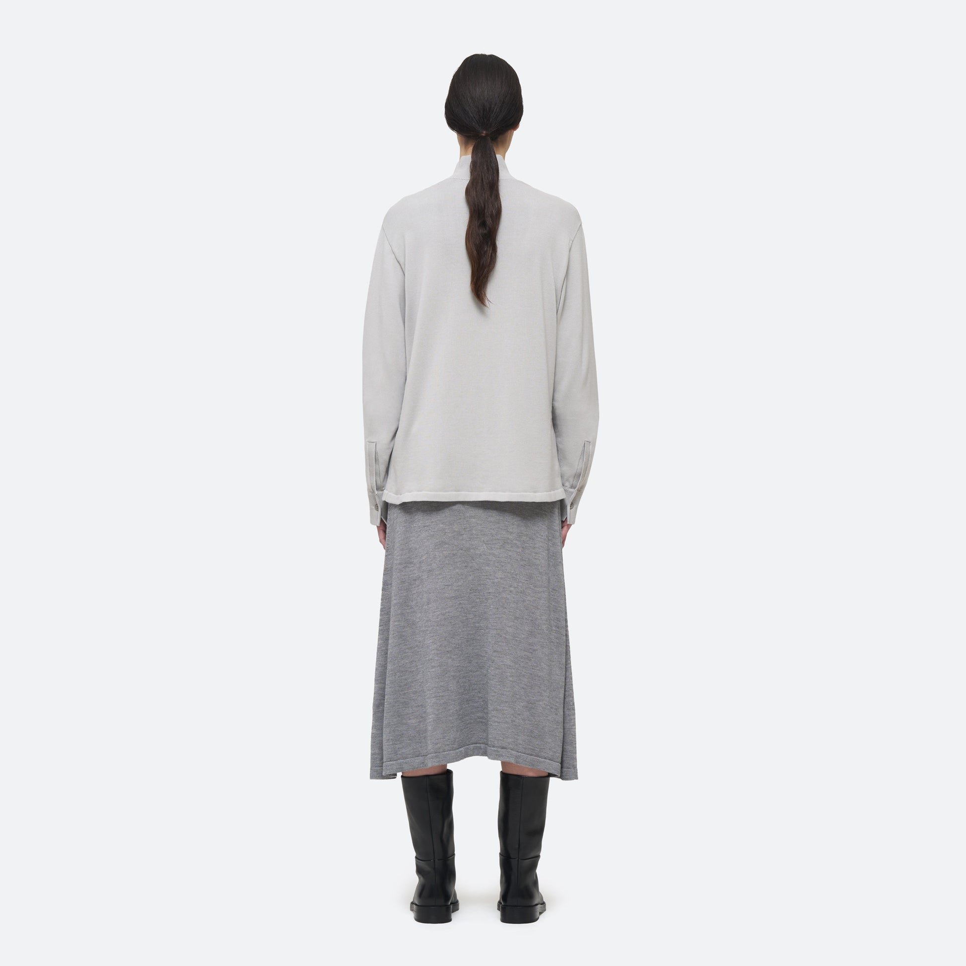 Cotton Knit Shirt in Dove on model