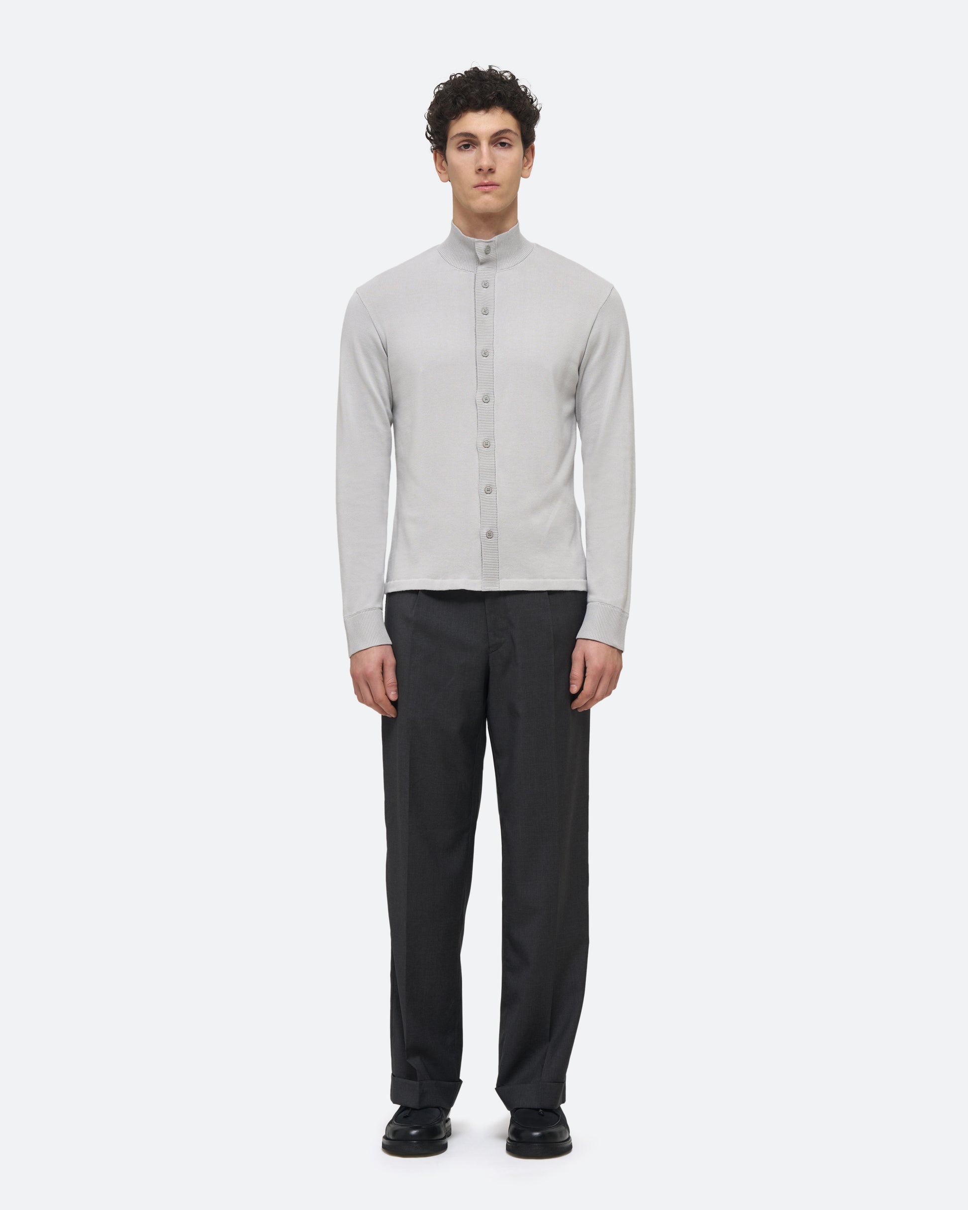 Cotton Knit Shirt in Dove on model
