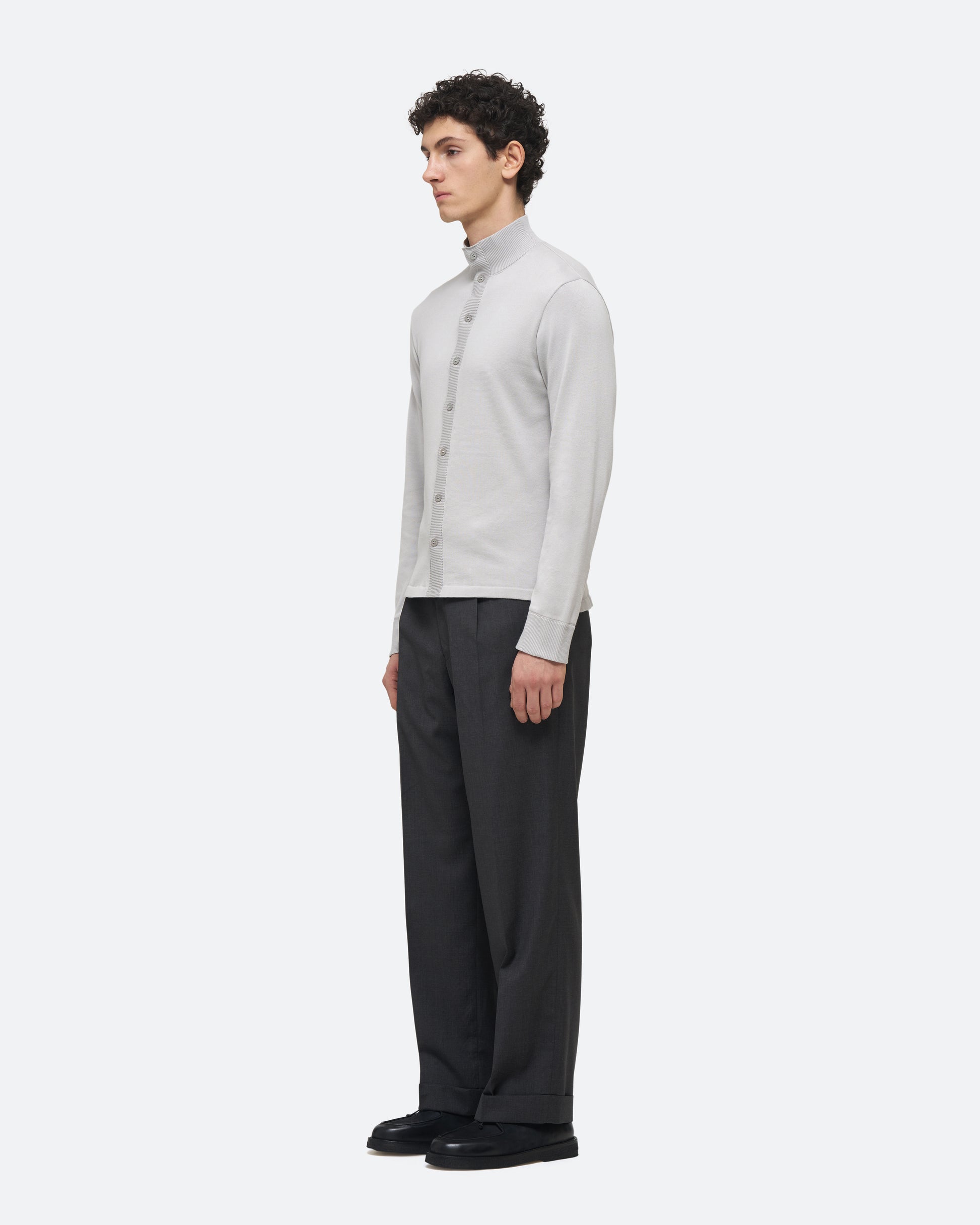 Cotton Knit Shirt in Dove on model
