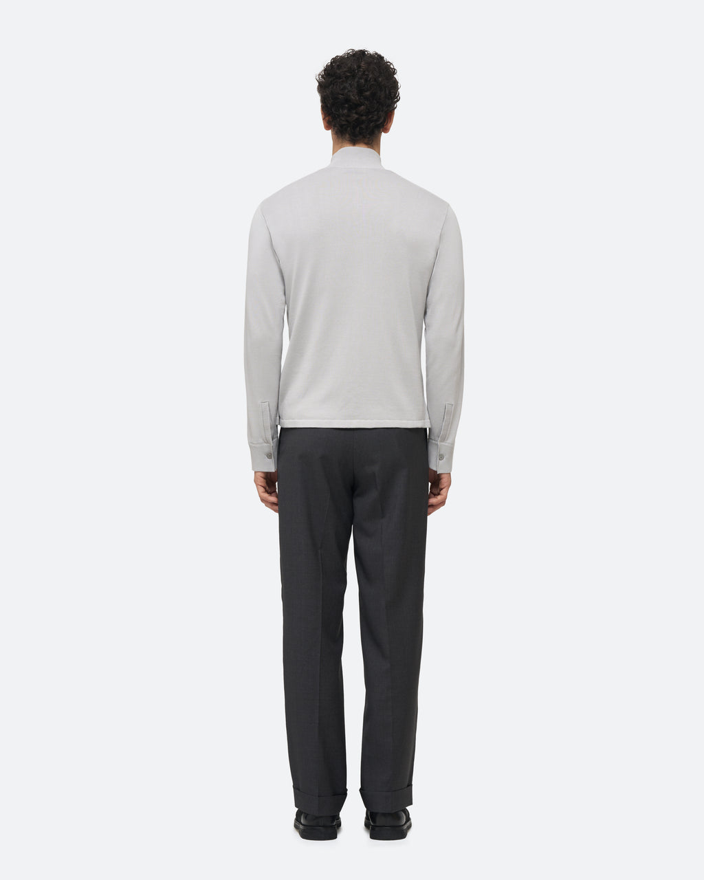 Cotton Knit Shirt in Dove on model