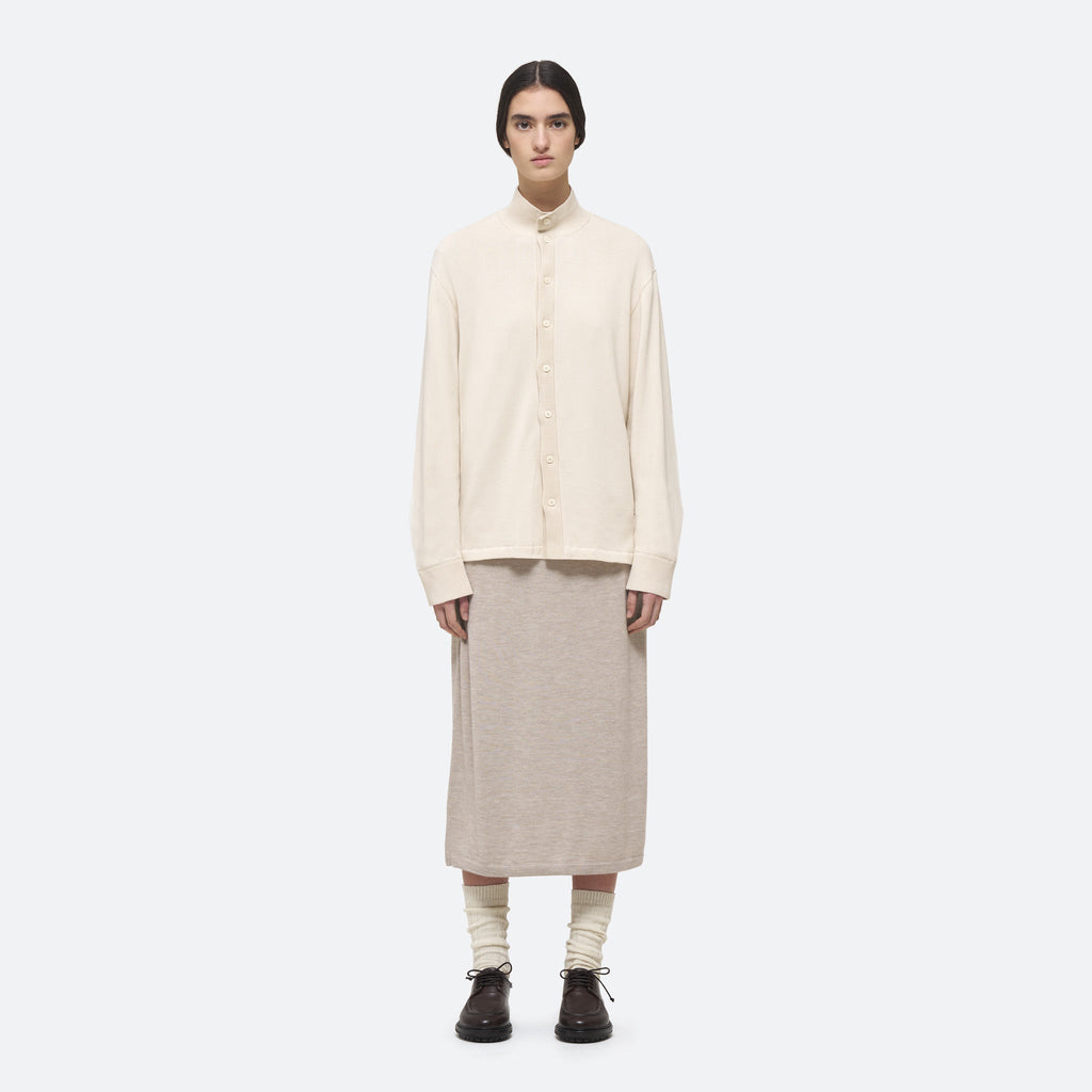 Cotton Knit Shirt in Ecru on model