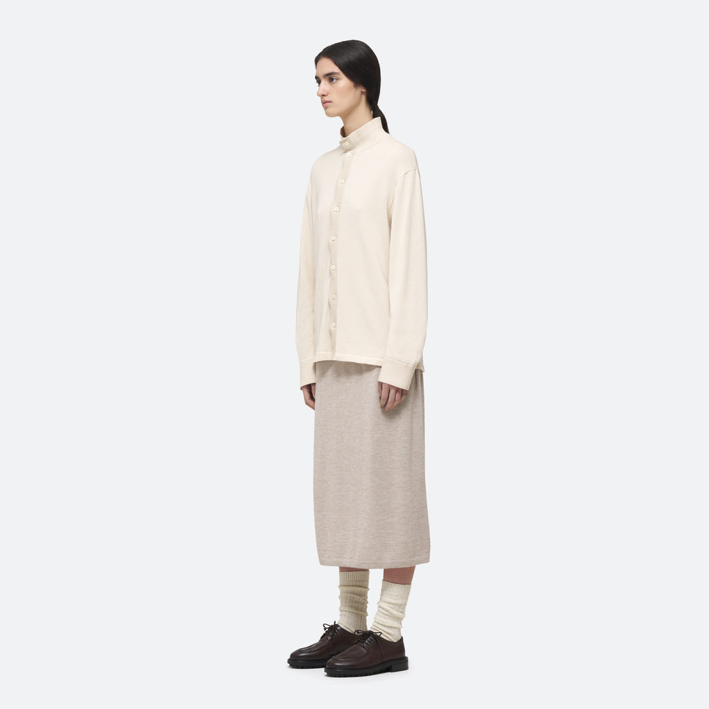 Cotton Knit Shirt in Ecru on model