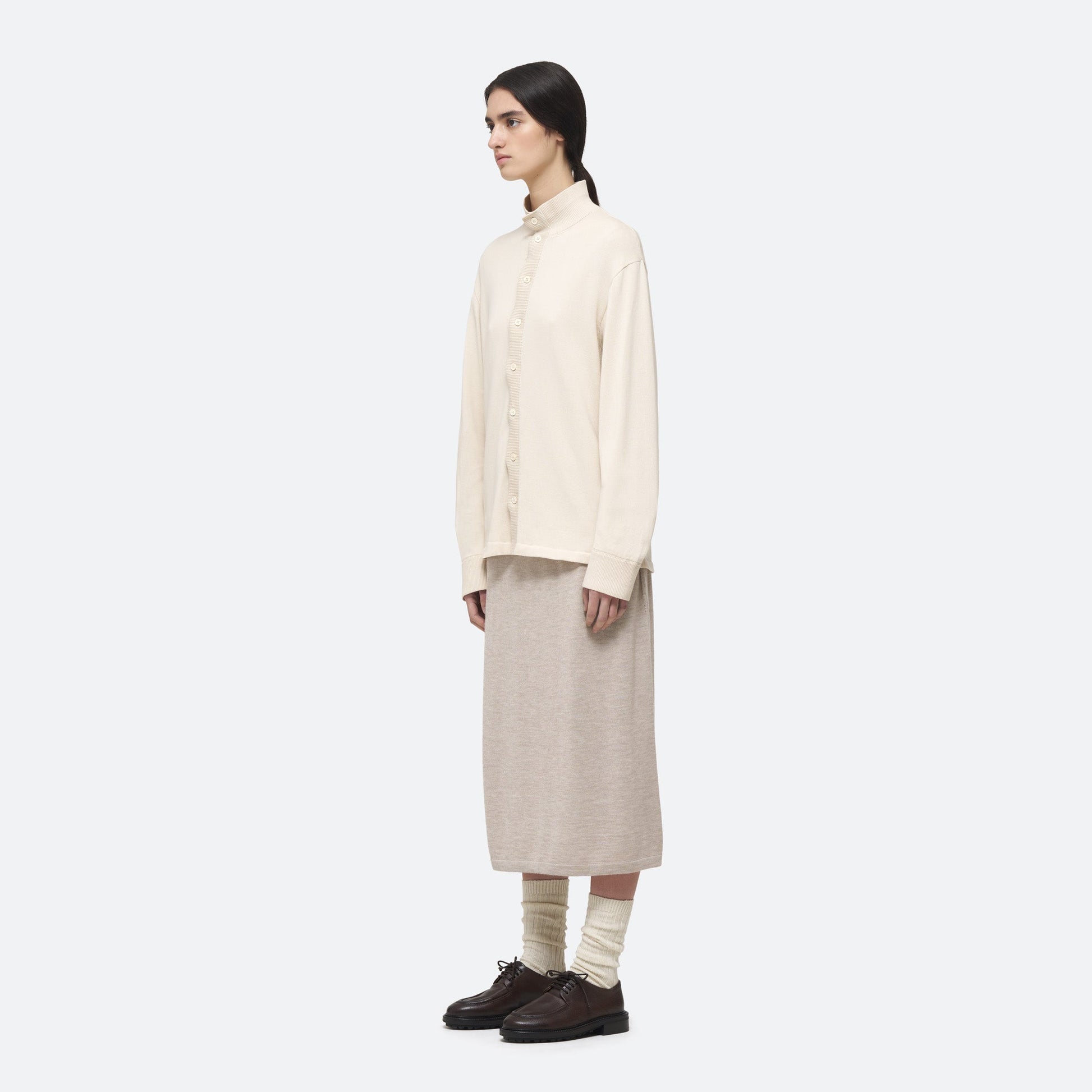 Cotton Knit Shirt in Ecru on model