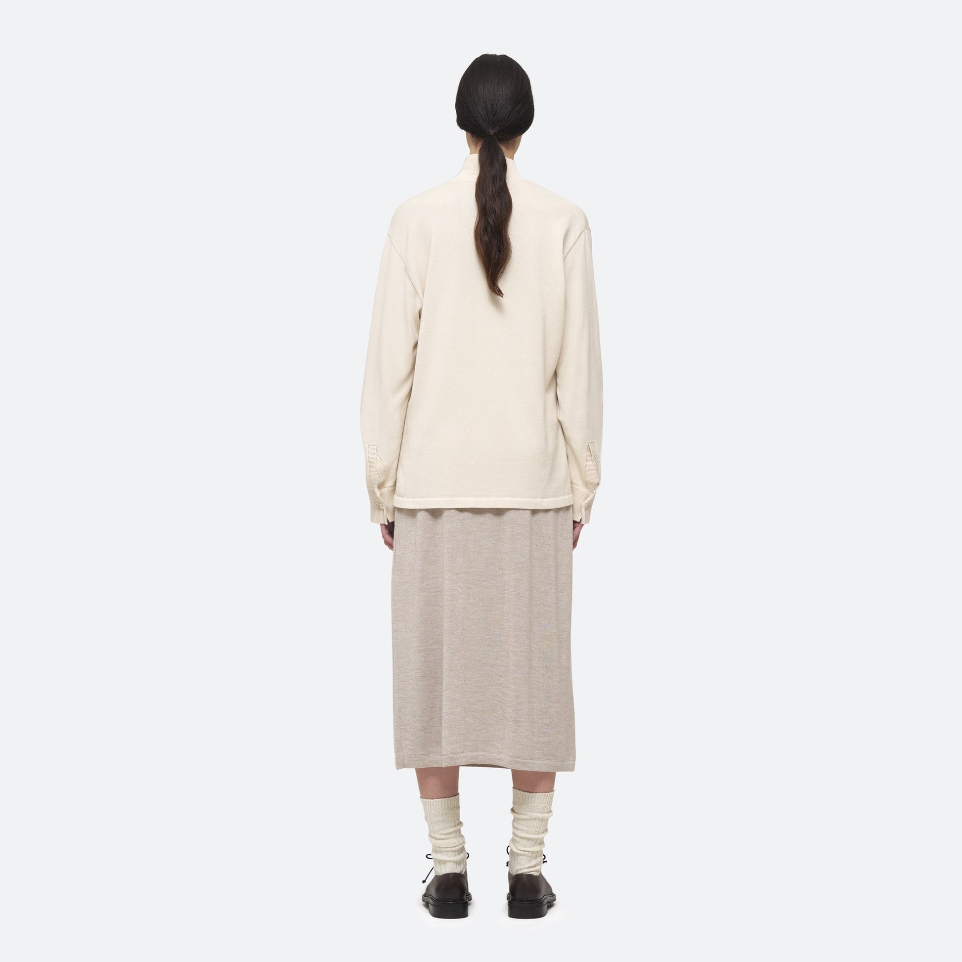 Cotton Knit Shirt in Ecru on model