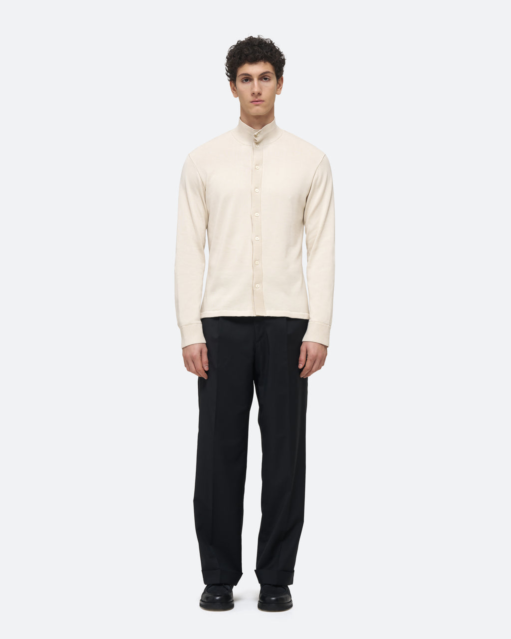 Cotton Knit Shirt in Ecru on model