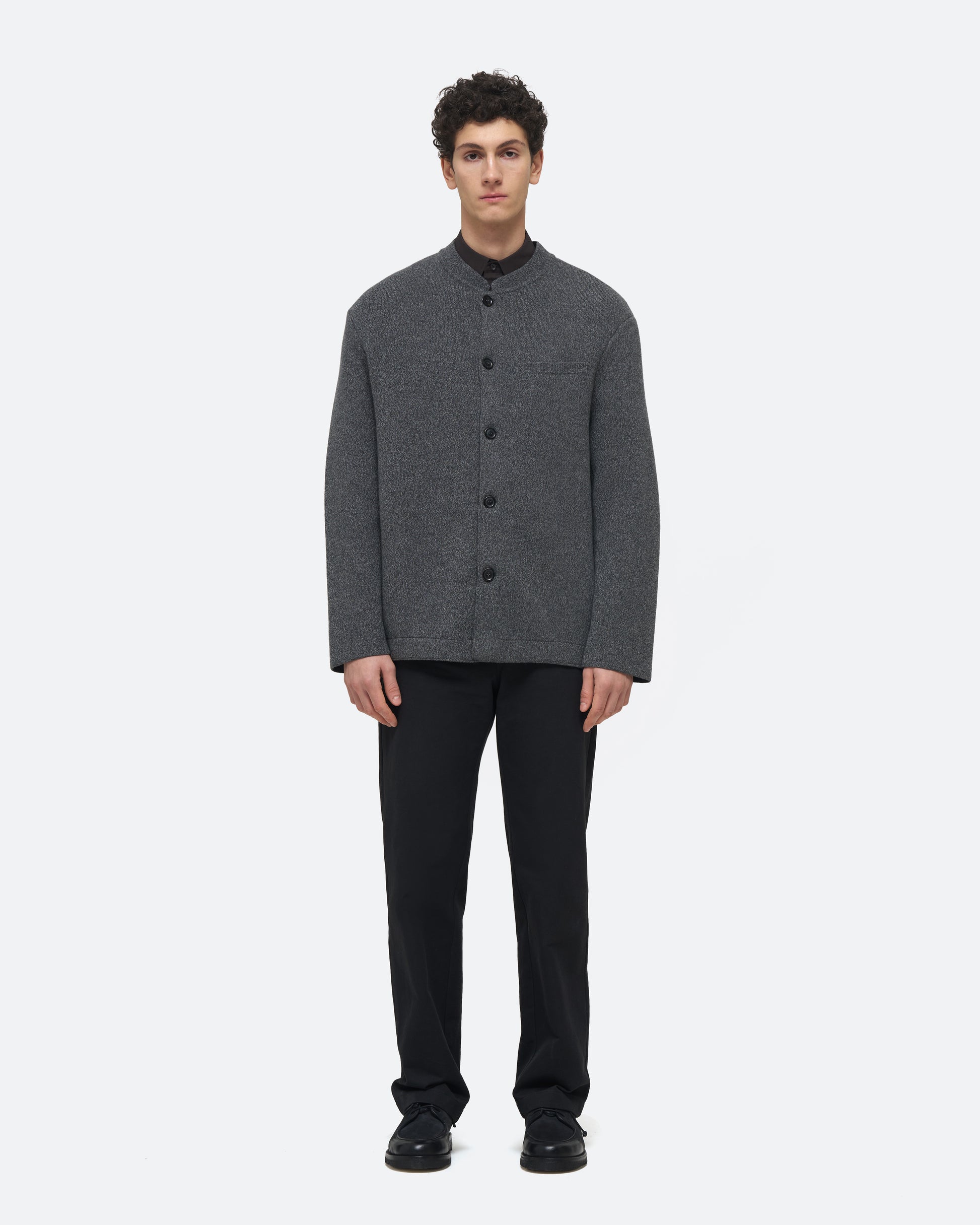 Wool Cashmere Knit Jacket in Charcoal on model
