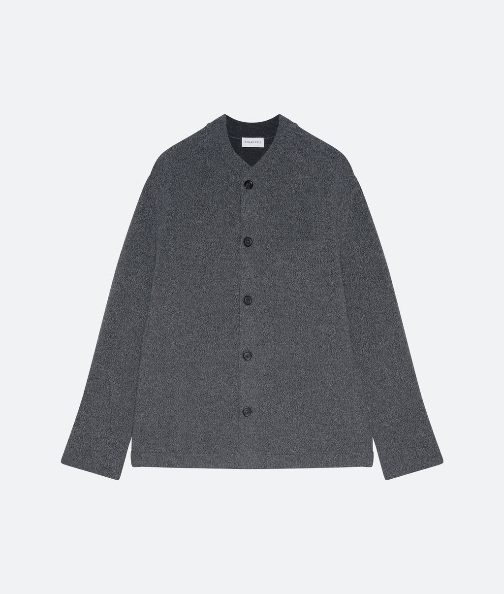 Wool Cashmere Knit Jacket in Charcoal - packshot front