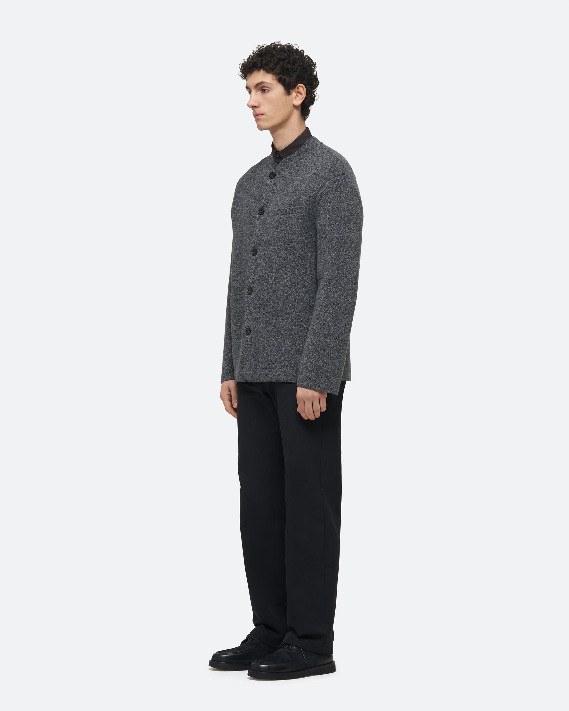 Wool Cashmere Knit Jacket in Charcoal on model