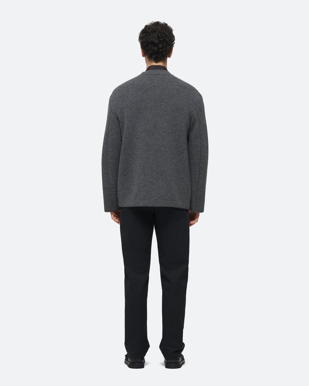Wool Cashmere Knit Jacket in Charcoal on model