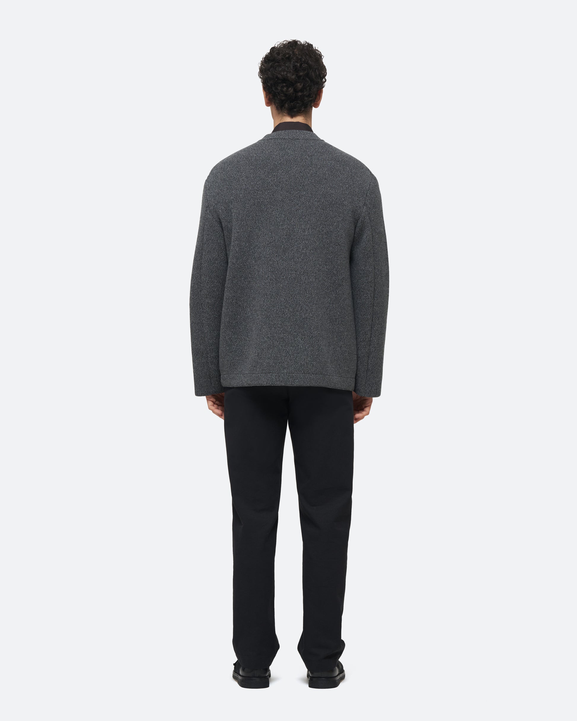 Wool Cashmere Knit Jacket in Charcoal on model