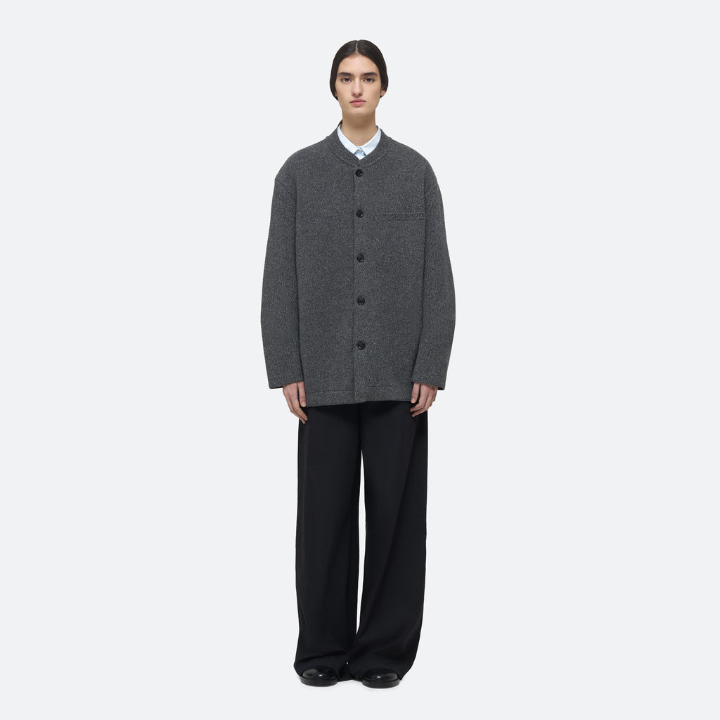 Wool Cashmere Knit Jacket in Charcoal on model