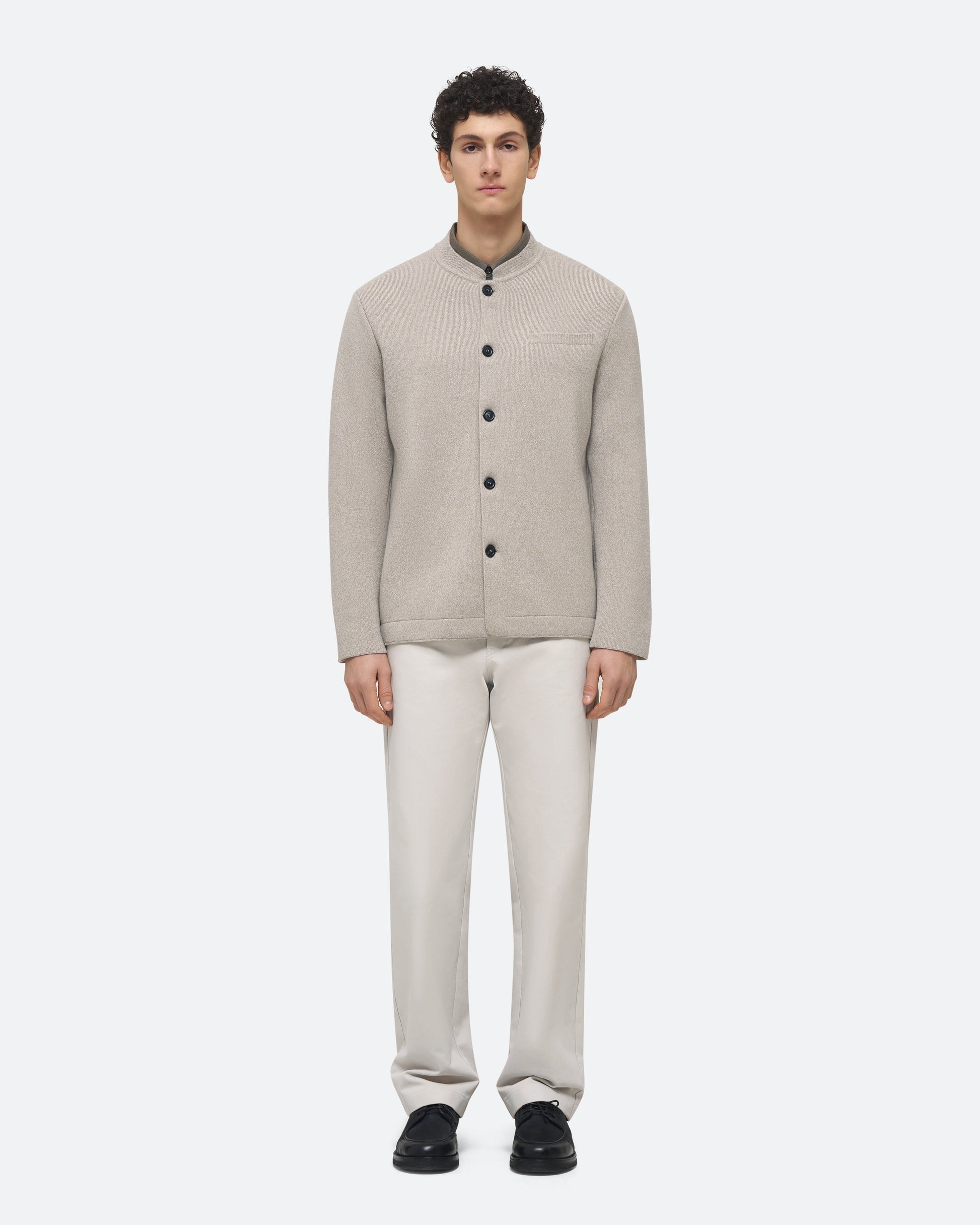 Wool Cashmere Knit Jacket in Beige on model