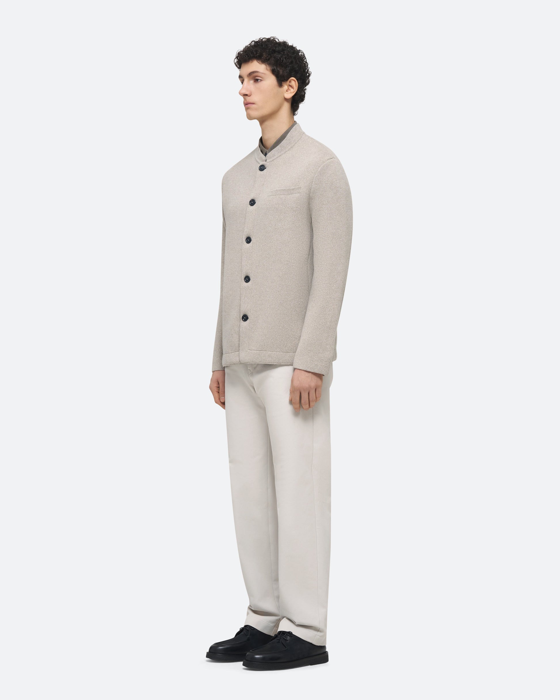 Wool Cashmere Knit Jacket in Beige on model