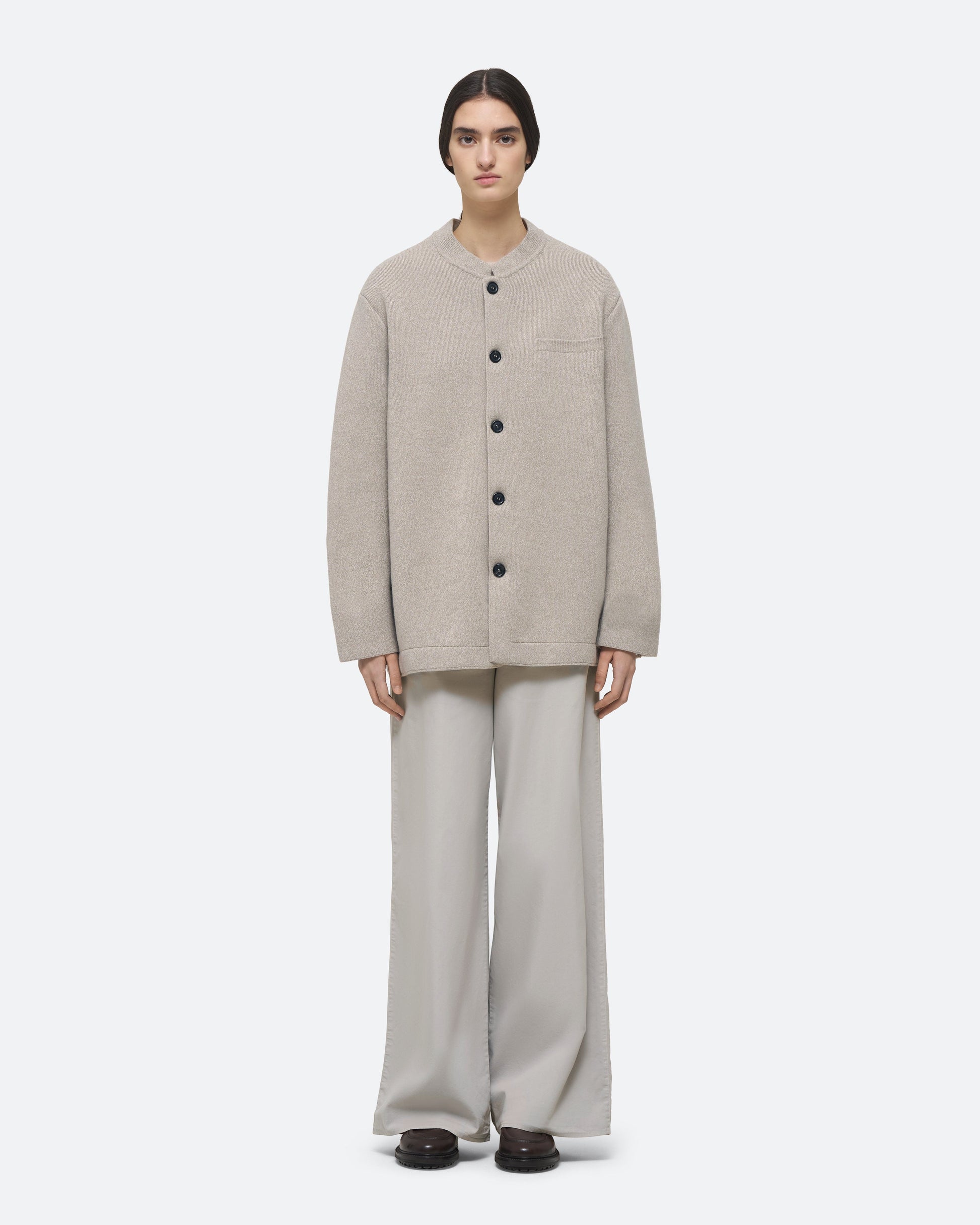 Wool Cashmere Knit Jacket in Beige on model