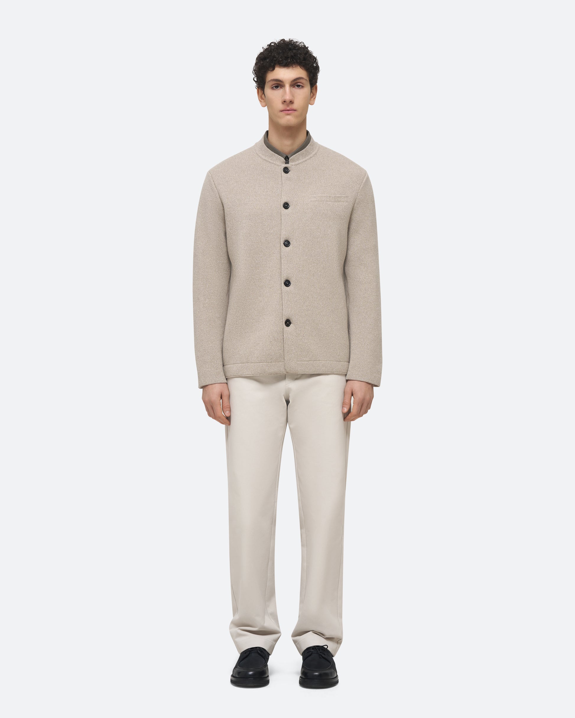 Wool Cashmere Knit Jacket in Beige on model