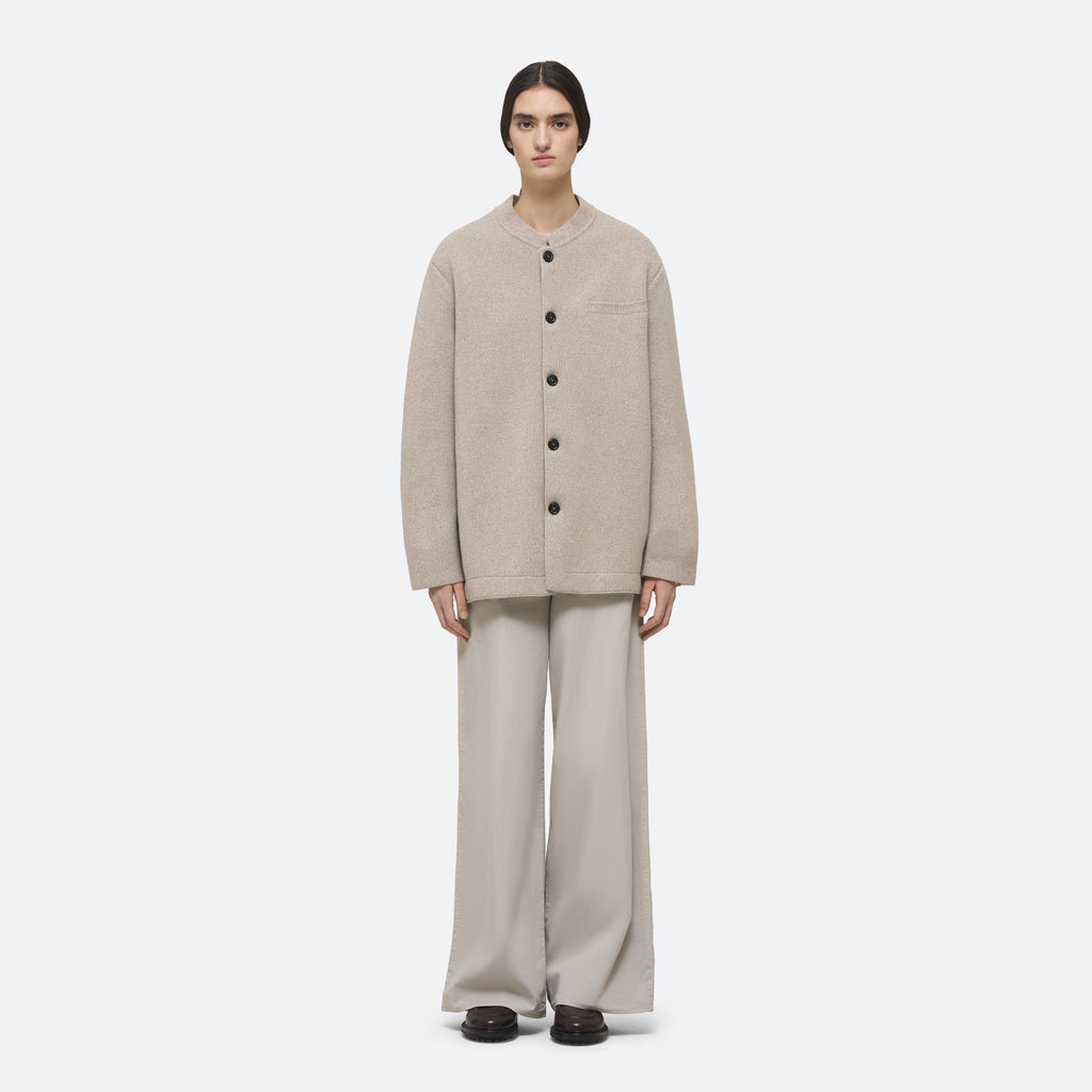 Wool Cashmere Knit Jacket in Beige on model
