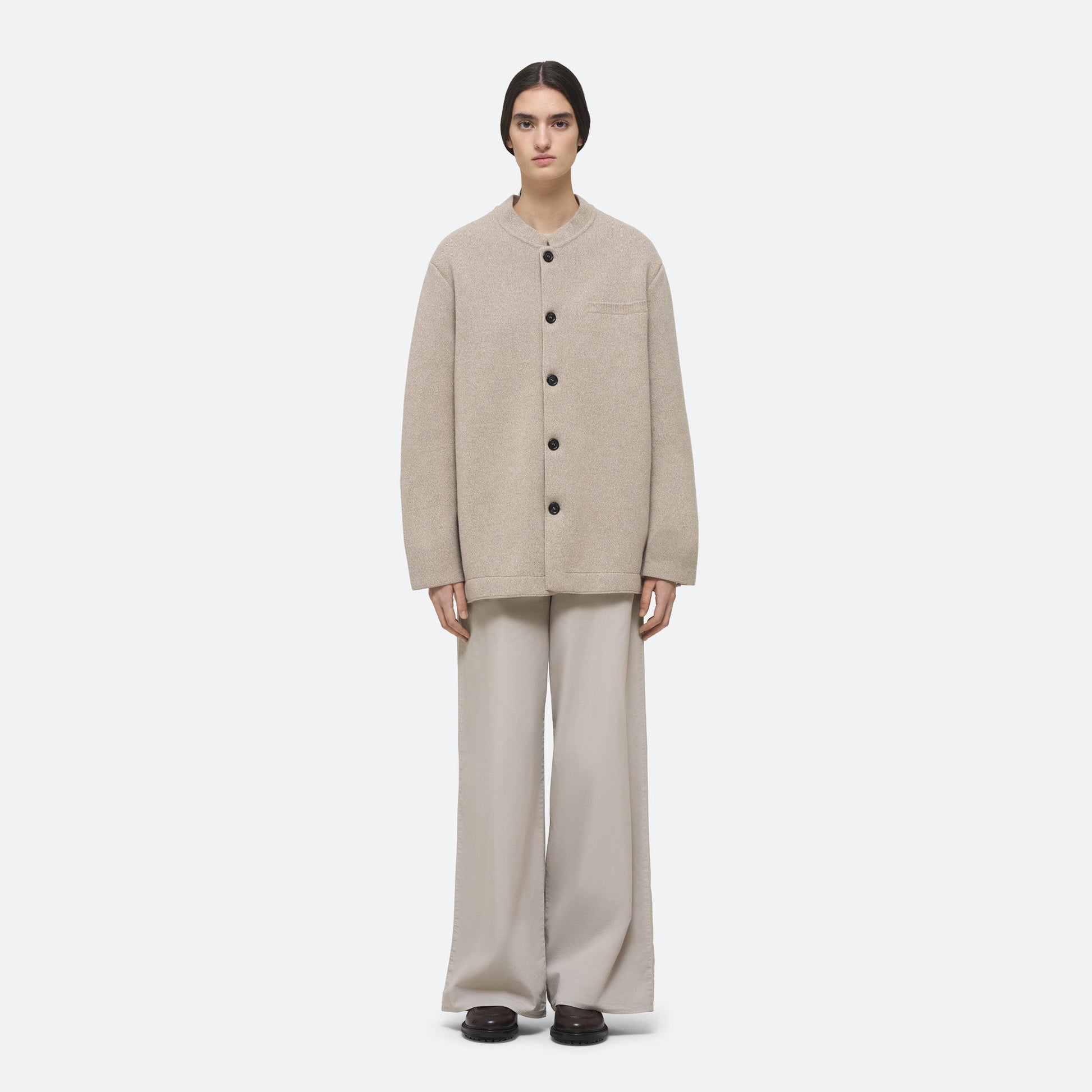 Wool Cashmere Knit Jacket in Beige on model