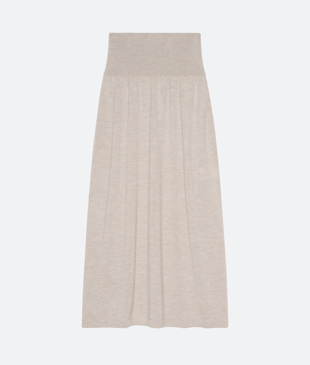 Cashmere Silk Knit Skirt in Beech - packshot front