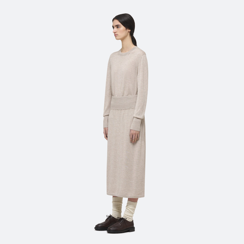 Cashmere Silk Knit Skirt in Beech on model