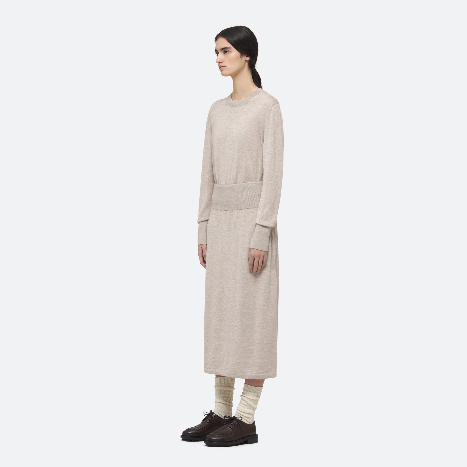 Cashmere Silk Knit Skirt in Beech on model