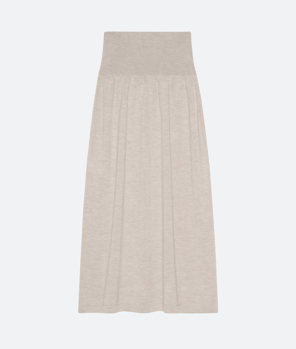 Cashmere Silk Knit Skirt in Beech - packshot back
