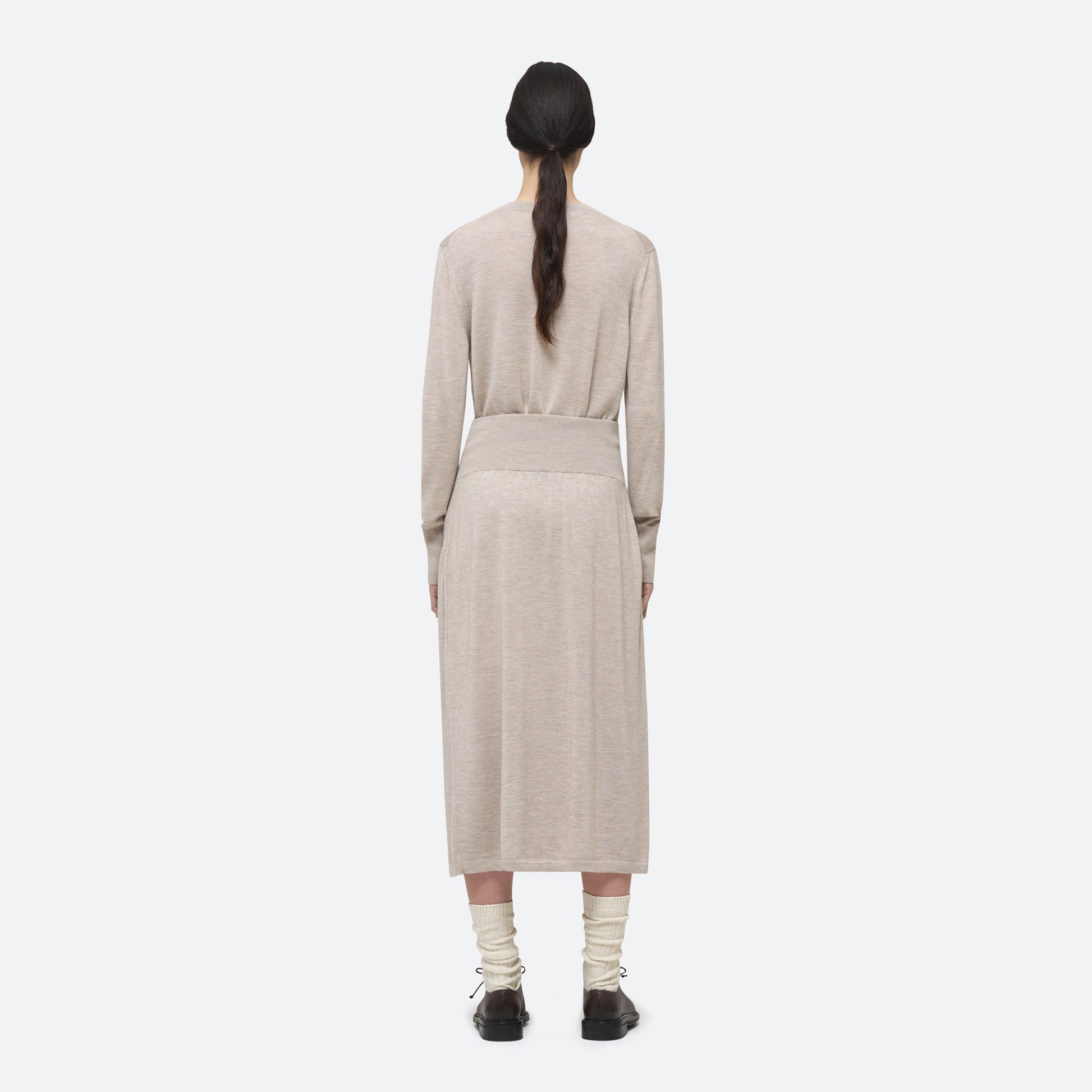 Cashmere Silk Knit Skirt in Beech on model