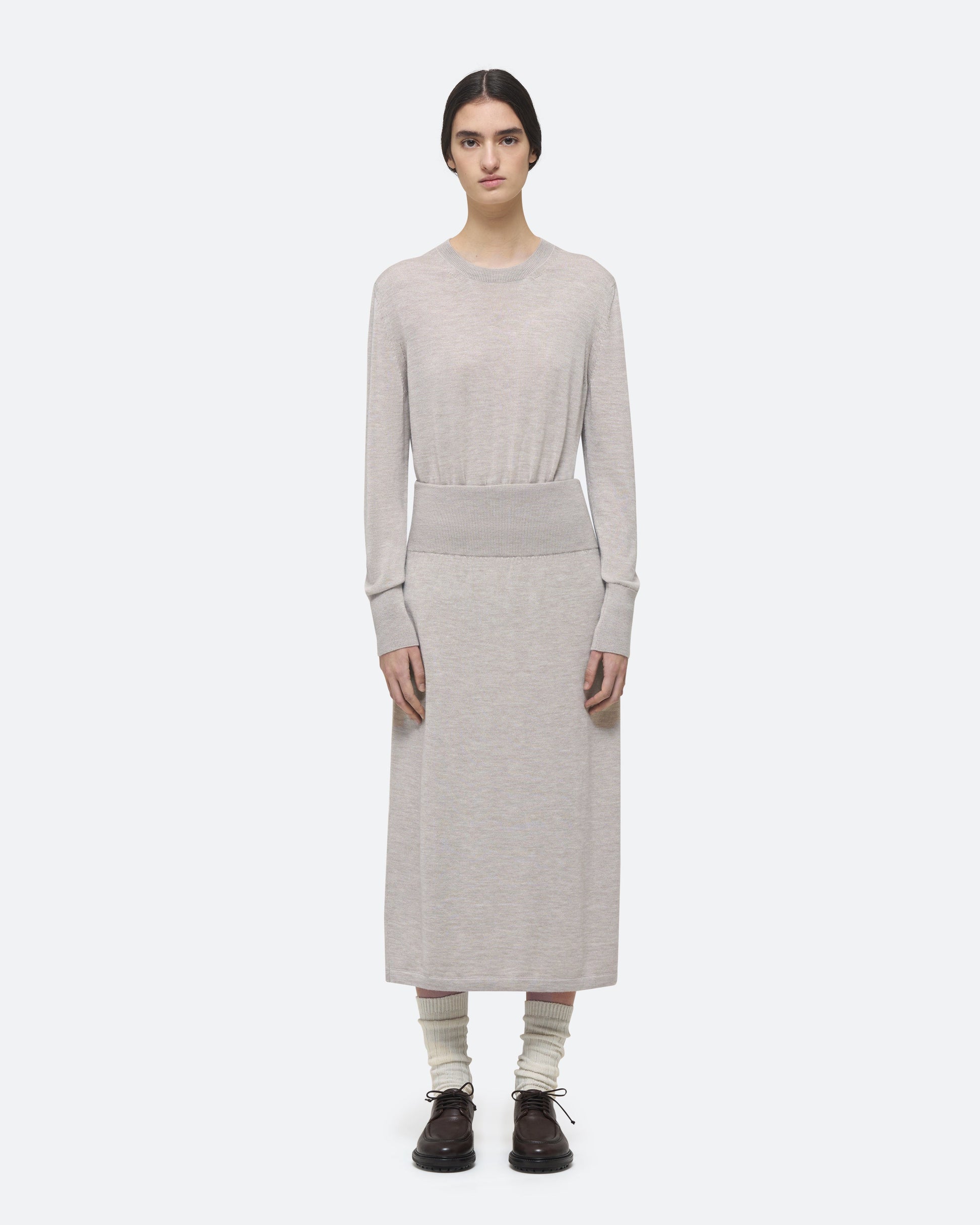 Cashmere Silk Knit Skirt in Beech on model