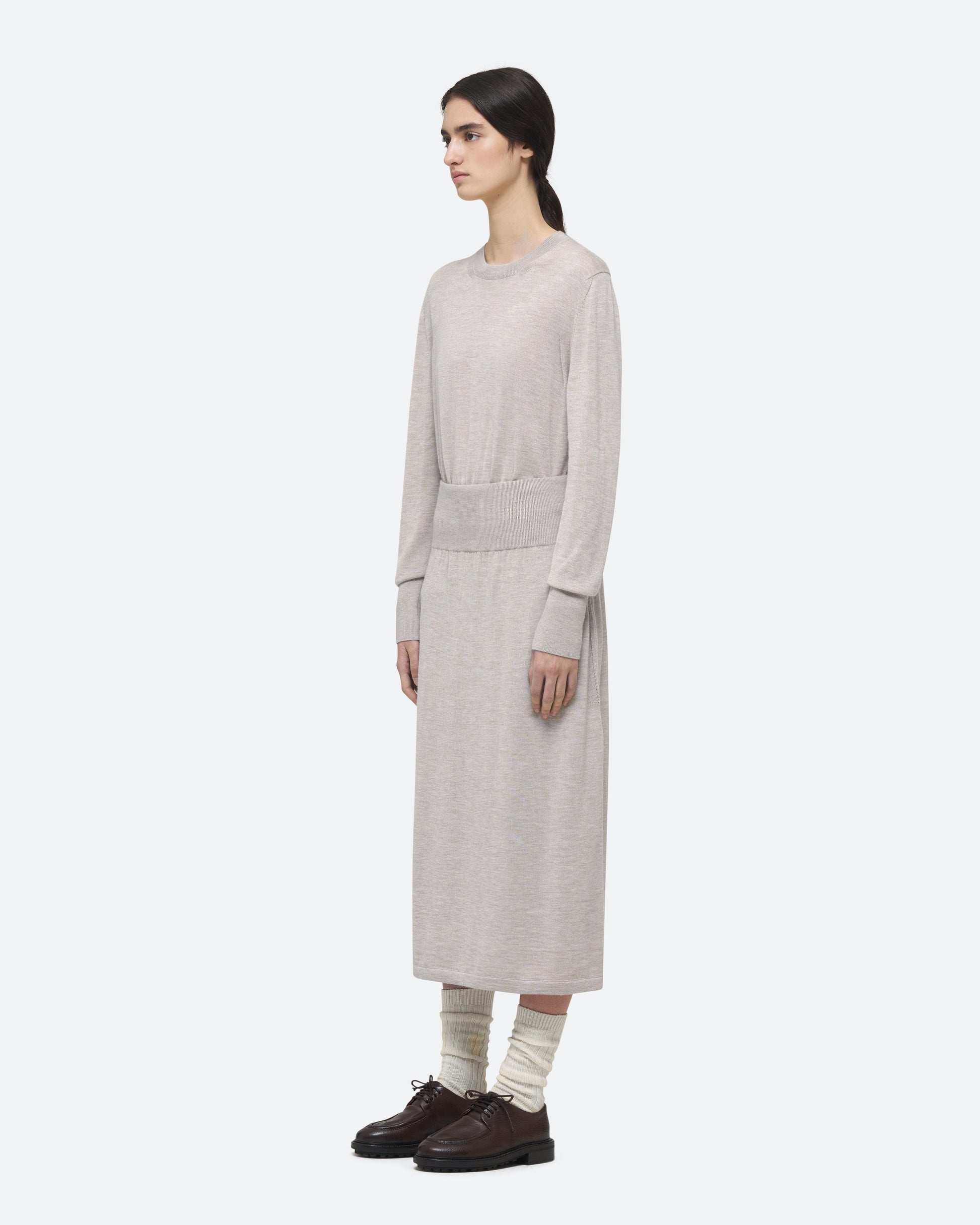 Cashmere Silk Knit Skirt in Beech on model