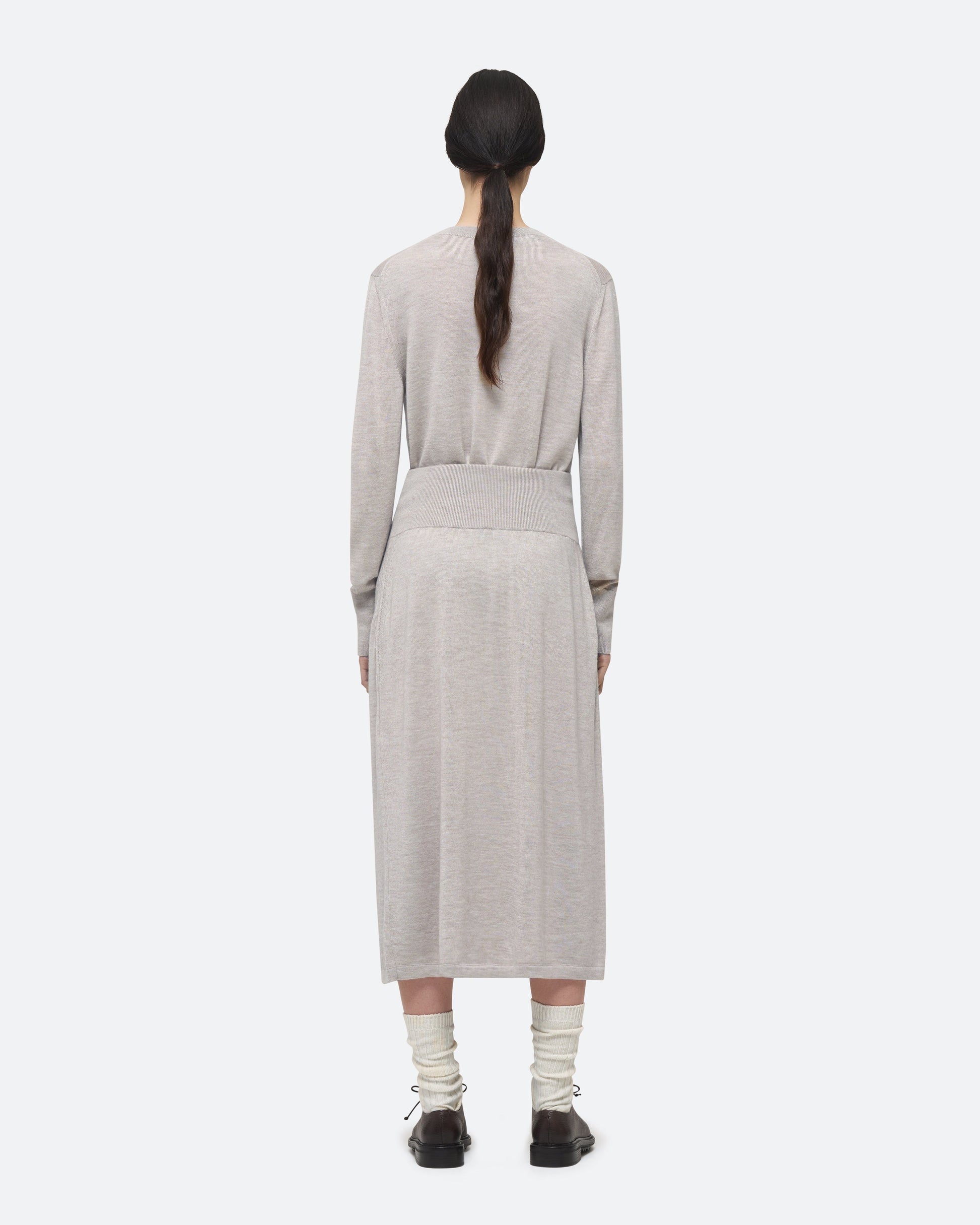 Cashmere Silk Knit Skirt in Beech on model