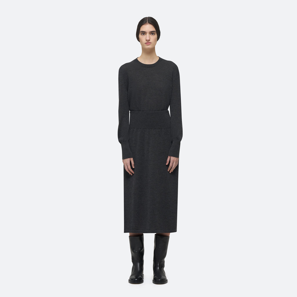Cashmere Silk Knit Skirt in Charcoal on model