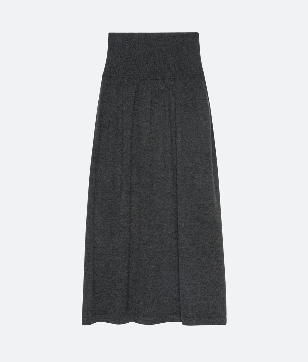 Cashmere Silk Knit Skirt in Charcoal - packshot front