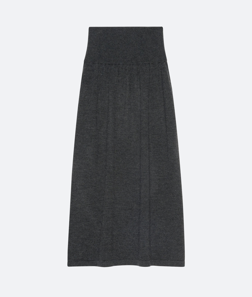 Cashmere Silk Knit Skirt in Charcoal - packshot back