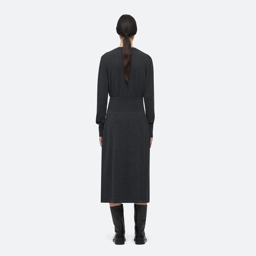 Cashmere Silk Knit Skirt in Charcoal on model