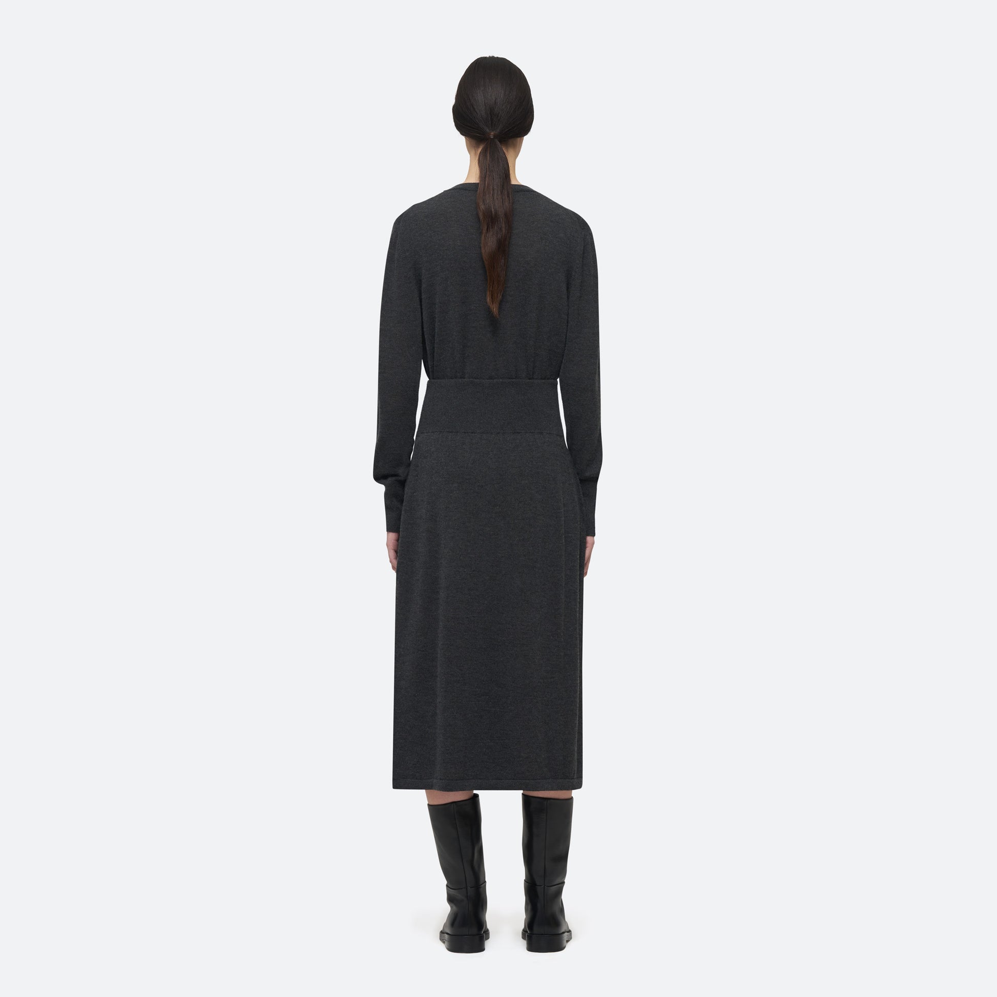 Cashmere Silk Knit Skirt in Charcoal on model