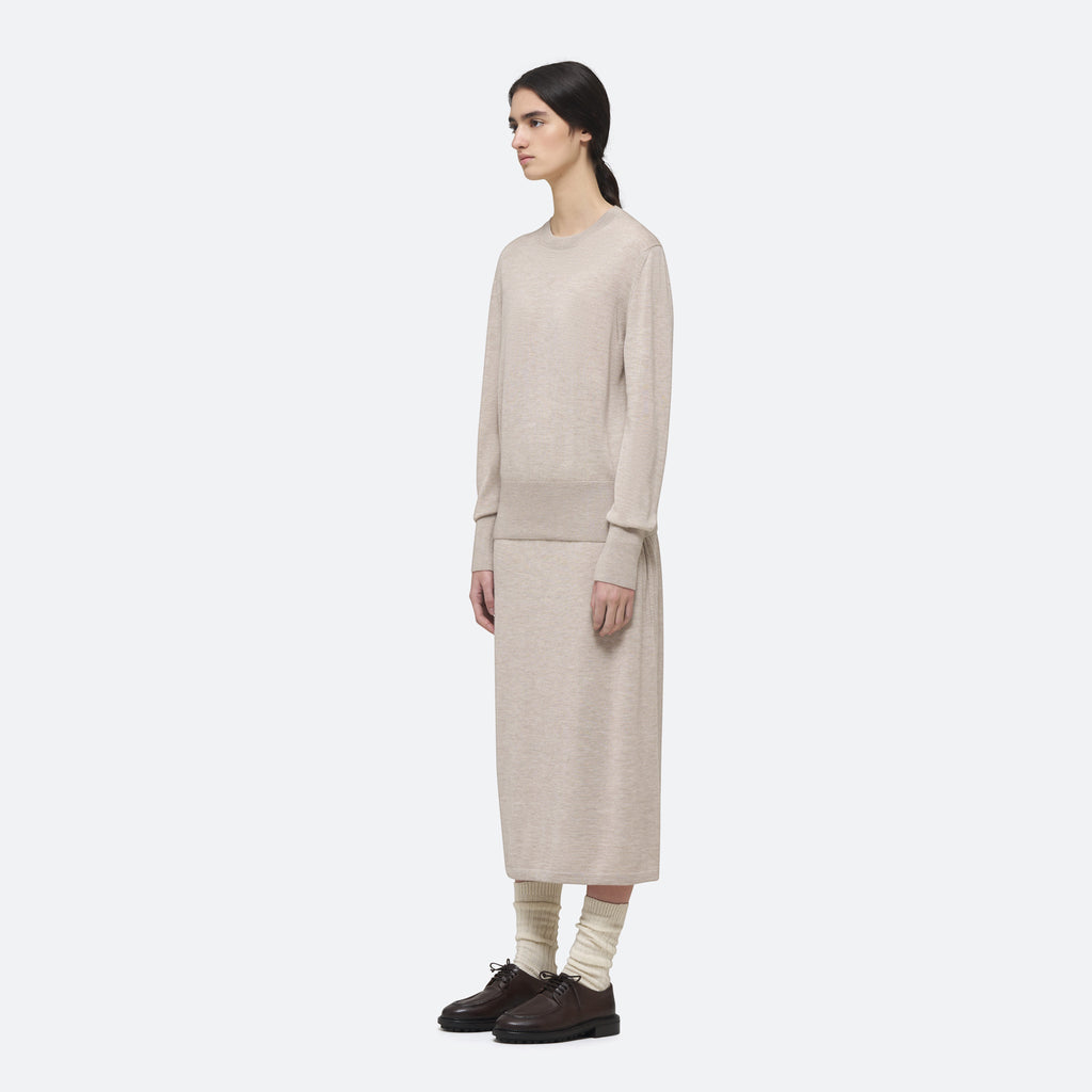 Cashmere Silk Knit Sweater in Beech on model