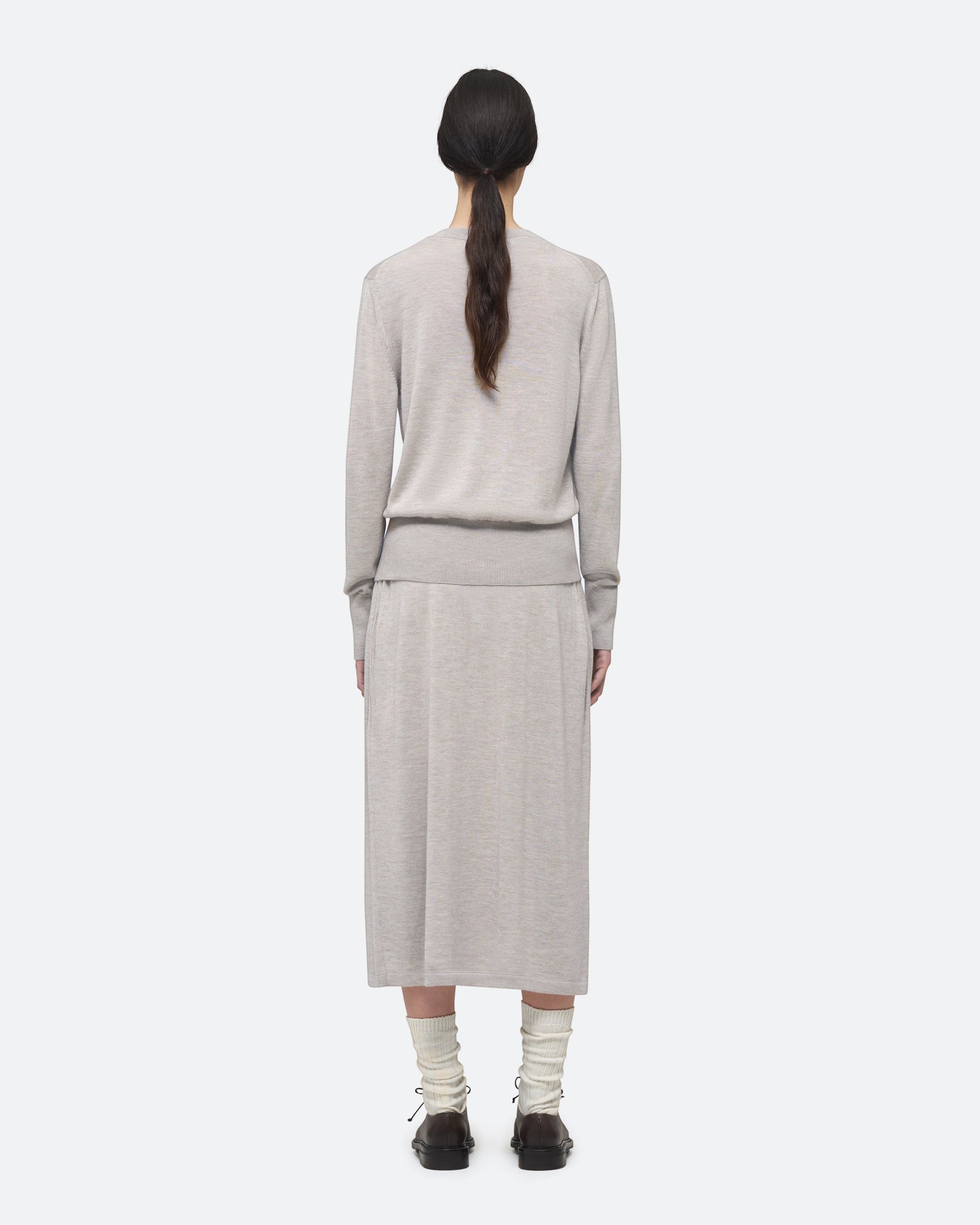 Cashmere Silk Knit Sweater in Beech on model