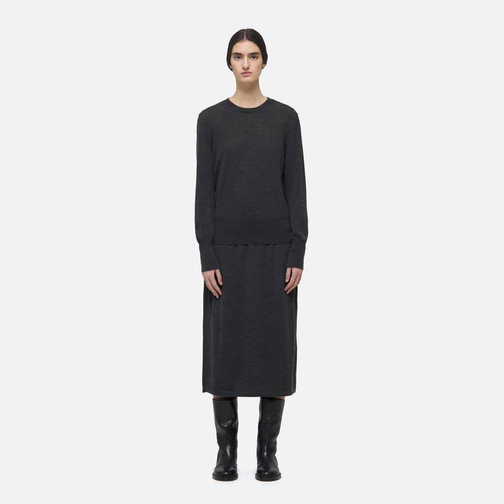 Cashmere Silk Knit Sweater in Charcoal on model