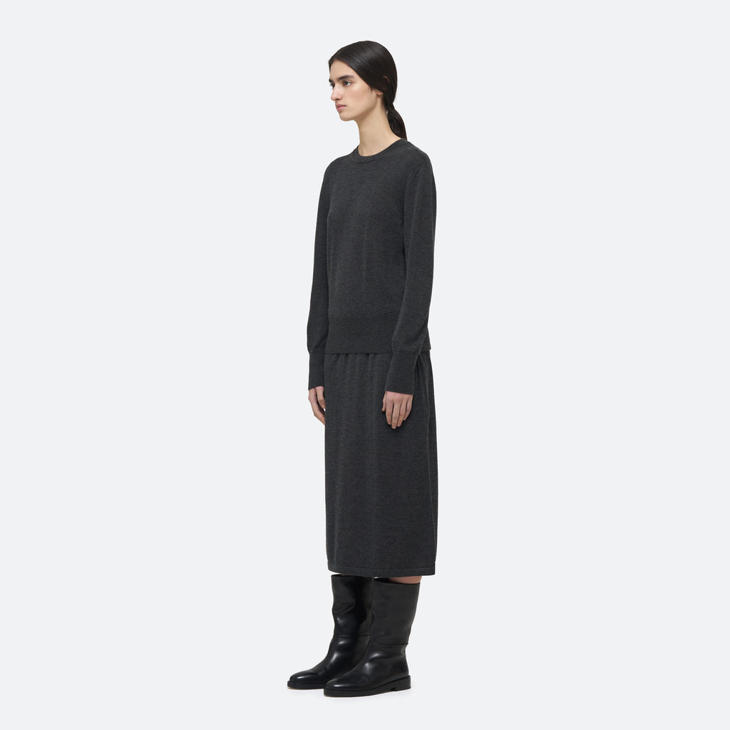 Cashmere Silk Knit Sweater in Charcoal on model