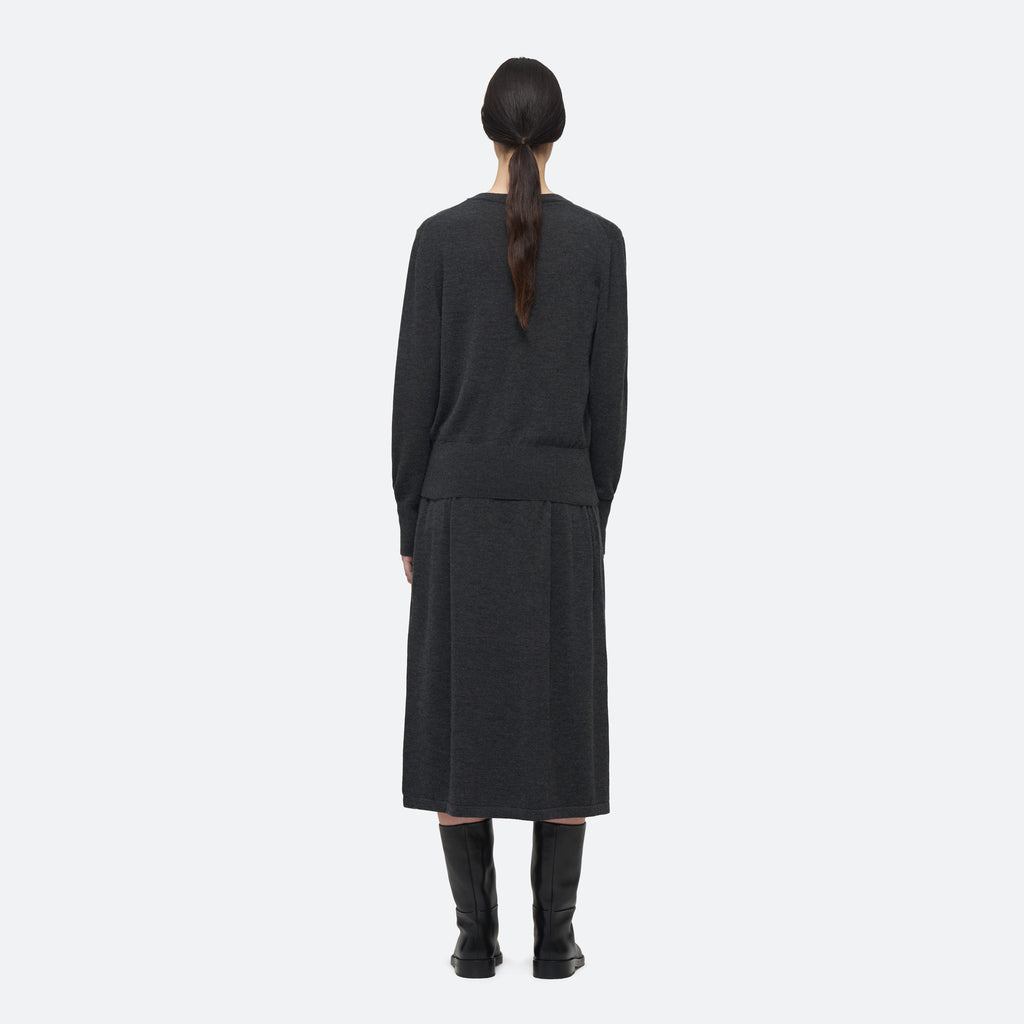 Cashmere Silk Knit Sweater in Charcoal on model