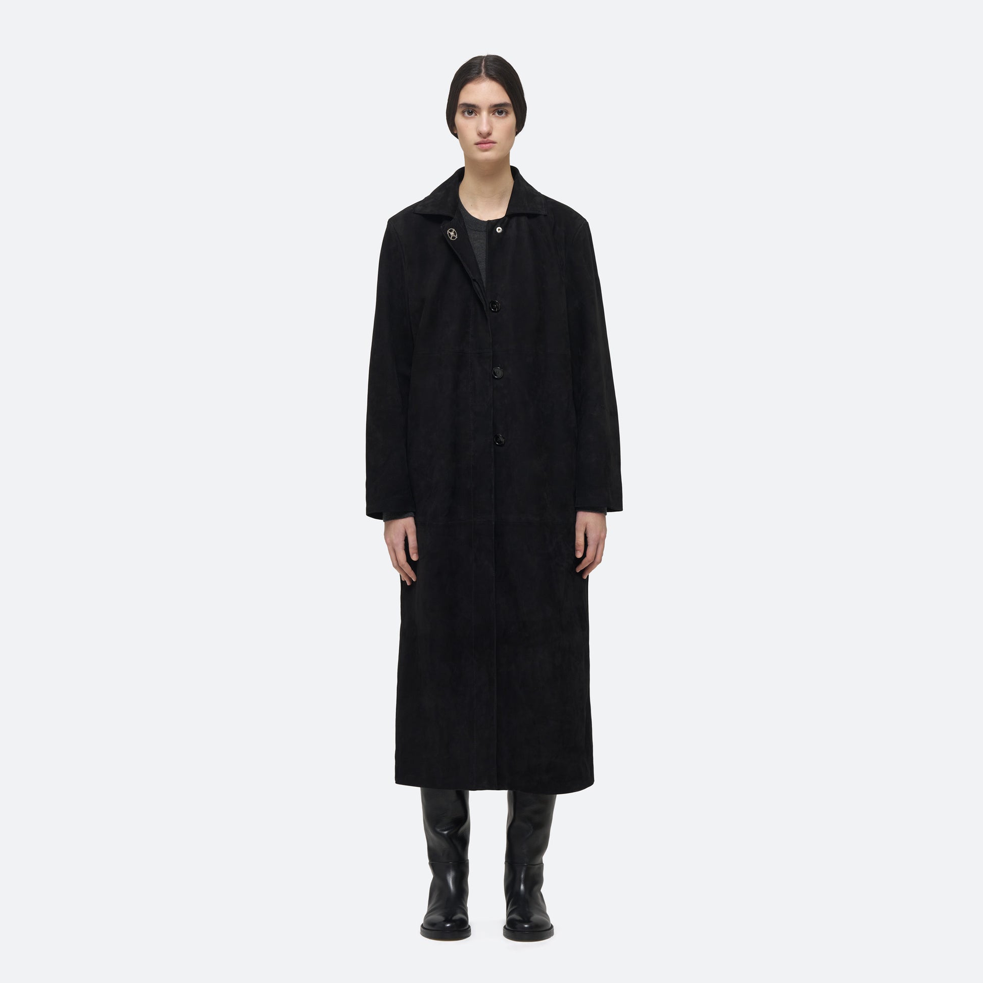 Suede Coat in Black Suede - view 4