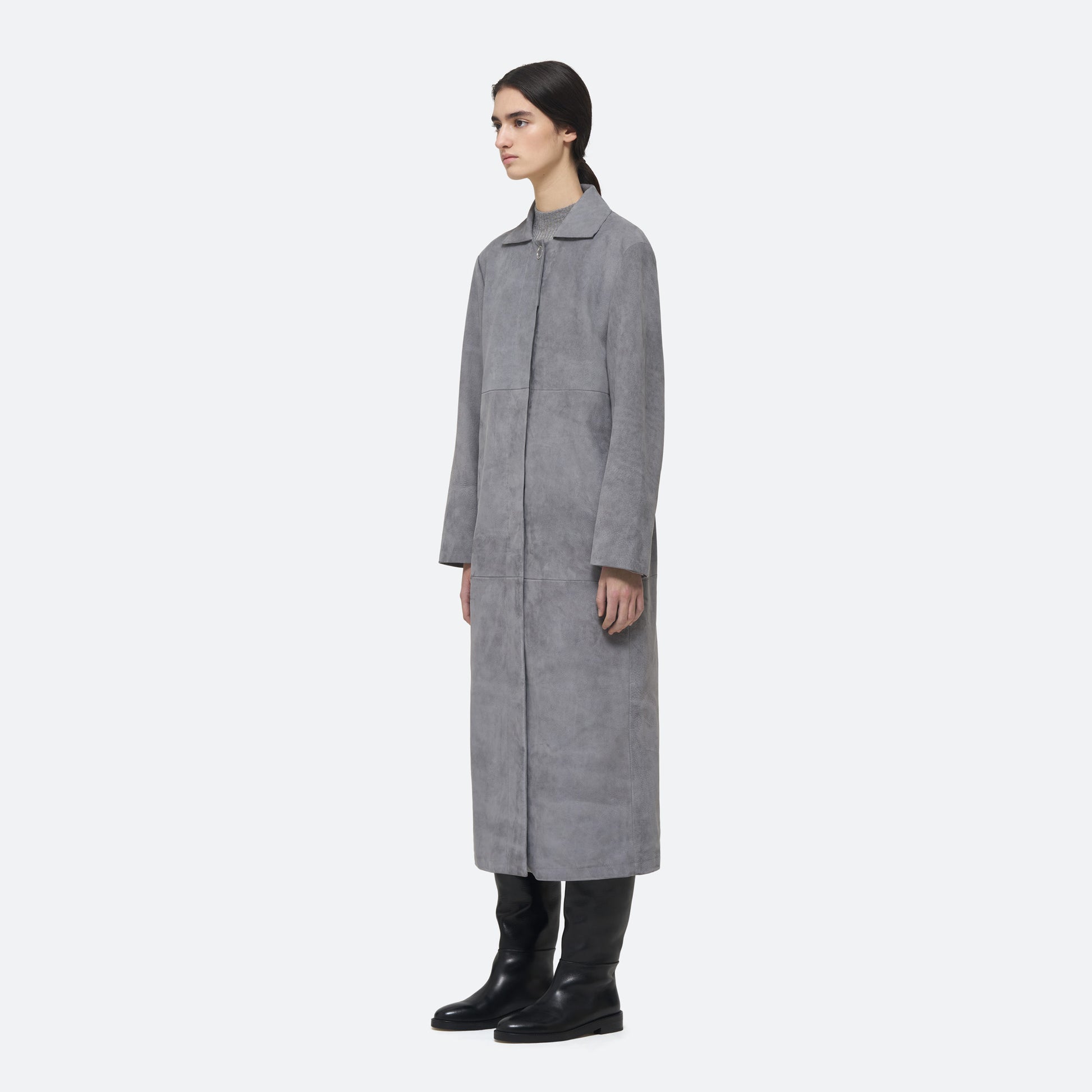 Suede Coat in Gray Suede - view 2
