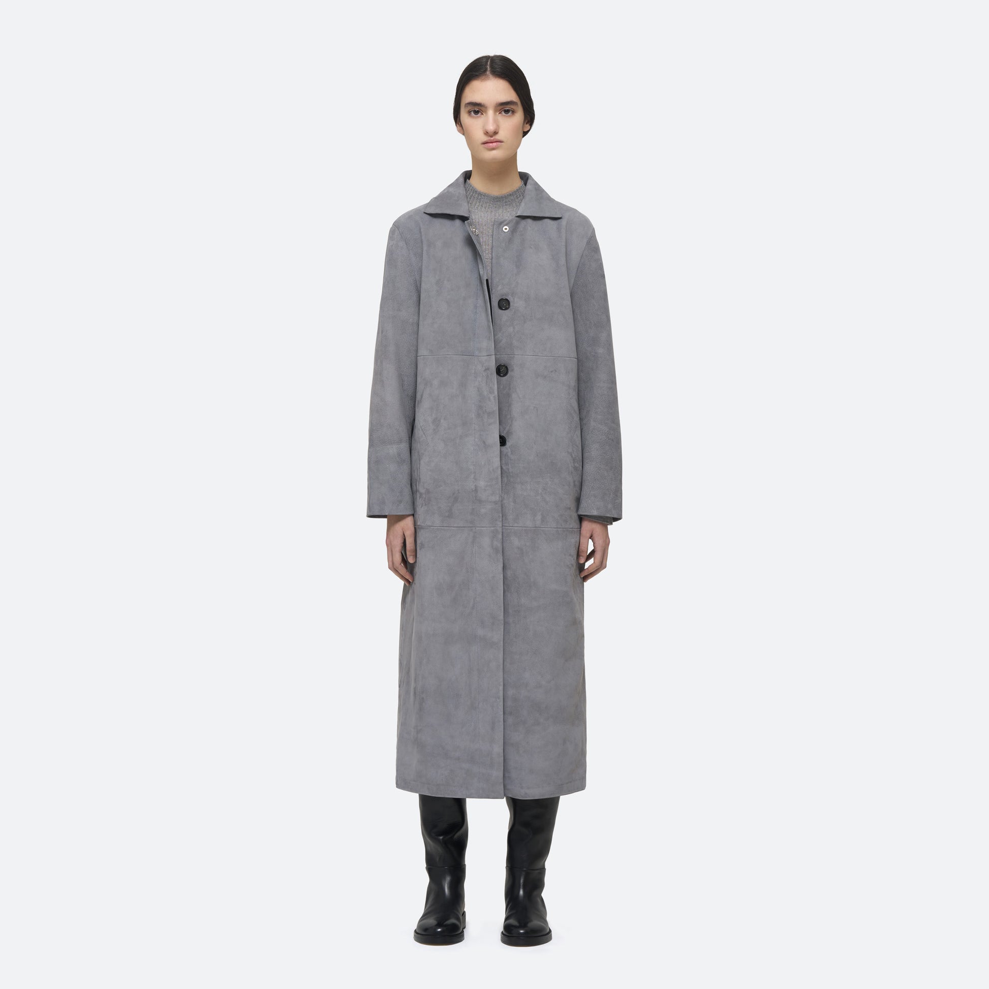 Suede Coat in Gray Suede - view 4