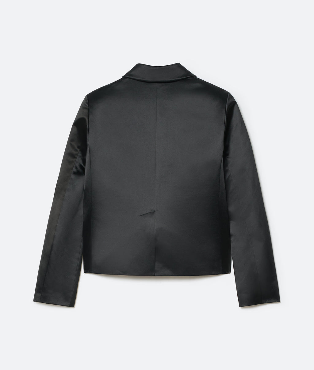 Silk Satin Button Jacket in Nero - packshot back